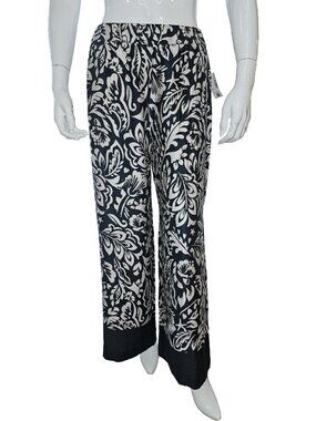 NWT REITMAN'S Blue/Ivory Botanical Print High Waist Wide Leg Pants Size Petite S
